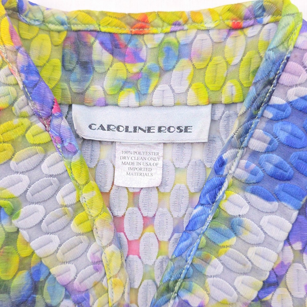 Caroline Rose Floral Textured Open Front Jacket Women L Multi Color Sheer Poly - Picture 2 of 8